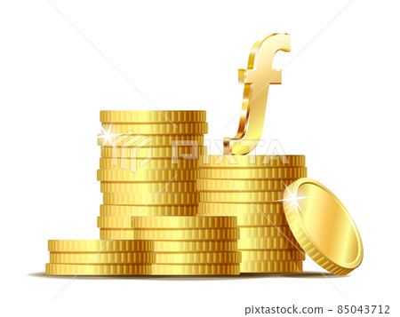 Stack of coins with Gold shiny Florin currency symbol. 85043712