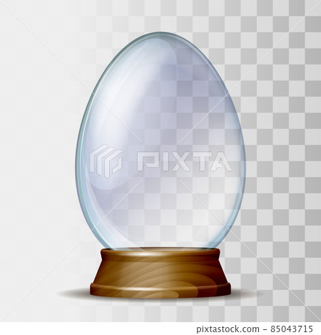 Transparent glass egg on wooden pedestal. Vector illustration 85043715