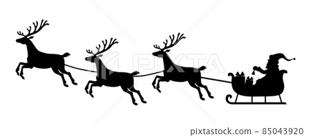 Silhouette Santa flying on deer sleigh 85043920