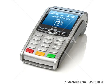 POS point of sale terminal for credit card payment isolated on white. 85044031