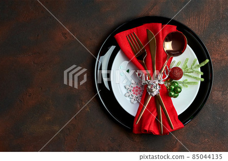 Christmas And New Year Holiday Table Setting. 85044135