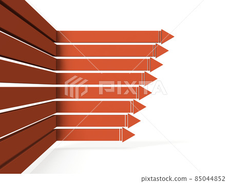 Many arrows that turn right at right angles. It is a concept that represents a turning point for policy change. White background. 85044852