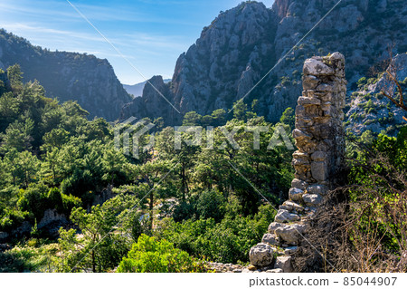 view of the valley with the ruins of the ancient city of Olympus in Turkey. view of the valley with the ruins of the ancient city of Olympus in Turkey. 85044907