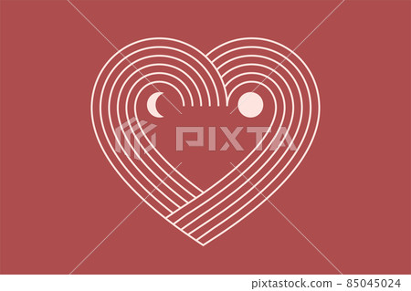 Minimalist Bohemian Valentine's day greeting card, wall art prints. Heart, sun, moon, and rainbow 85045024