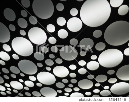 Abstract large and small white and gray circles. Abstract light strips. The theme of UFO and urbanization 85045246