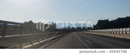 driving on highway first panoramic view on mountains driving on highway first panoramic view on mountains 85045796