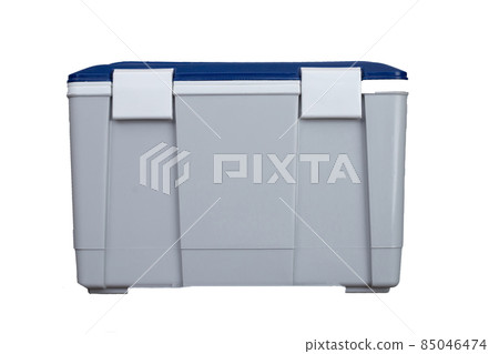 Handheld white blue refrigerator on white Handheld white blue refrigerator on white 85046474