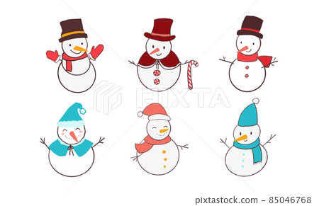 Set of isolated hand drawn cute smiling snowmen. 85046768