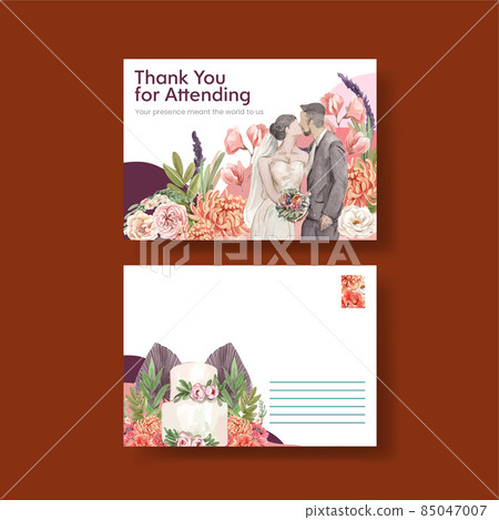 Postcard template with boho flower wedding concept,watercolor style 85047007