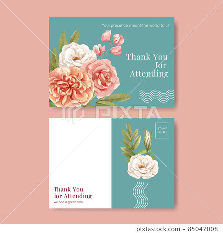 Postcard template with boho flower wedding concept,watercolor style Postcard template with boho flower wedding concept,watercolor style 85047008