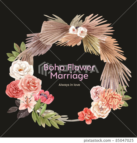 Wreath template with boho flower wedding concept,watercolor style 85047025