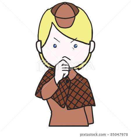 Middle-aged detective (female 3) who puts his hand on his chin and thinks Middle-aged detective (female 3) who puts his hand on his chin and thinks 85047978