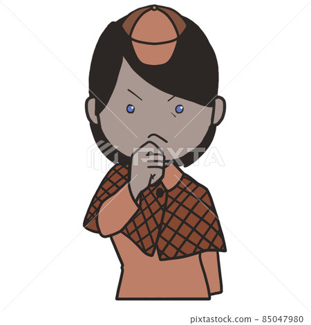 Middle-aged detective (female 2) who puts his hand on his chin and thinks Middle-aged detective (female 2) who puts his hand on his chin and thinks 85047980