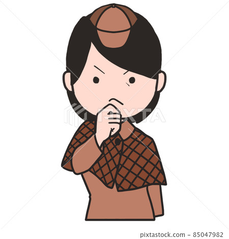把手放在下巴上思考的中年偵探（女1） 85047982