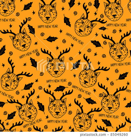 Happy new year with tiger face , seamless doodle graphic tiger cartoon 85049260