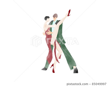 一個穿紅裙子的女人，把腳放在男人的肩膀上，決定一個姿勢 85049997