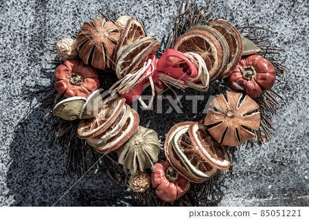 Valentines Day Heart Made of Fruit as a symbol of romance love valentine holiday on Wall background. Valentines Day Heart Made of Fruit as a symbol of romance love valentine holiday on Wall background. 85051221