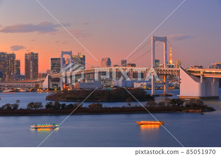 [Tokyo] Rainbow Bridge evening view from Odaiba 85051970