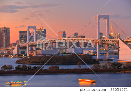 [Tokyo] Rainbow Bridge evening view from Odaiba 85051971