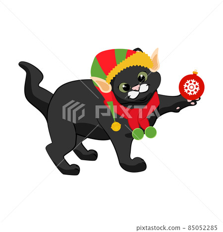 Cat in elf christmas costume with ornament 85052285