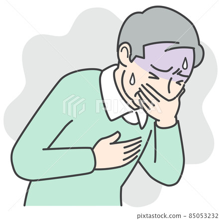 Senior man who feels uncomfortable and is likely to vomit Senior man who feels uncomfortable and is likely to vomit 85053232
