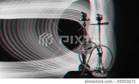 beautiful modern hookahs with hot shisha coals in bowls on the table beautiful modern hookahs with hot shisha coals in bowls on the table 85053671