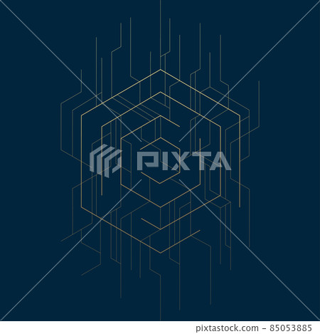 Abstract geometric hexagon lines on dark blue background. Abstract geometric hexagon lines on dark blue background. 85053885