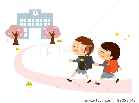 First grade children going to elementary school First grade children going to elementary school 85055442