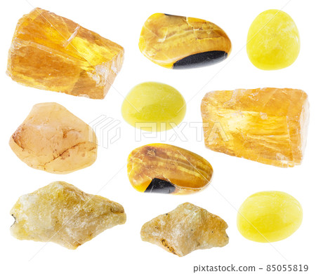 set of various yellow calcite stones cutout 85055819