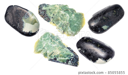 set of Teisky Jade stones cutout on white set of Teisky Jade stones cutout on white 85055855