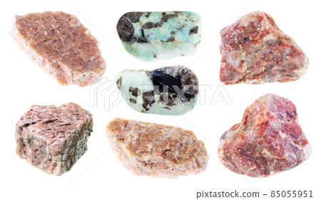 set of various pegmatite stones on white set of various pegmatite stones on white 85055951