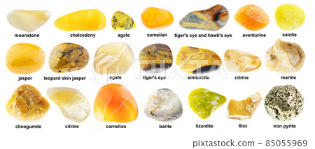 set of various polished yellow stones with names 85055969