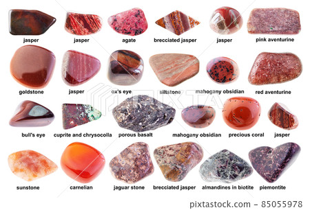 set of various tumbled red stones with names 85055978