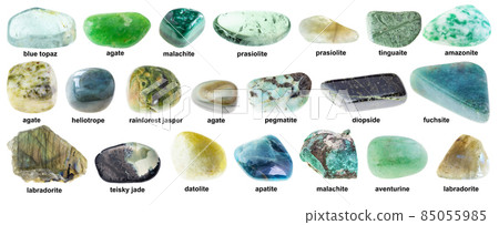set of various rolled green stones with names 85055985