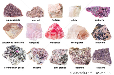 set of various raw pink stones with names cutout set of various raw pink stones with names cutout 85056020