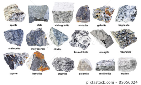 set of various raw gray rocks with names cutout set of various raw gray rocks with names cutout 85056024