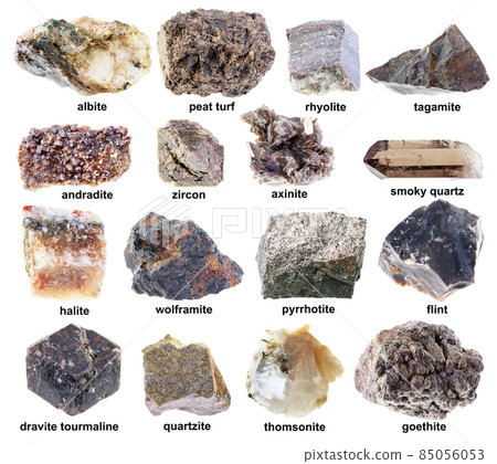 set of various brown rough stones with names 85056053