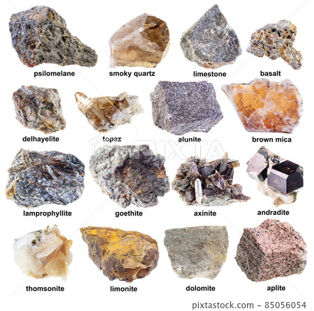 set of various brown unpolished minerals with name set of various brown unpolished minerals with name 85056054