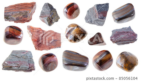 set of various jaspilite rocks cutout on white set of various jaspilite rocks cutout on white 85056104