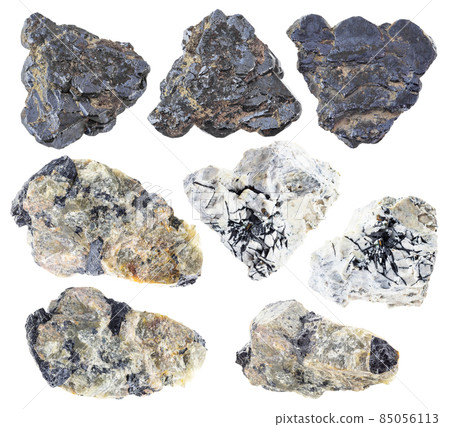 set of various Ilmenite stones cutout on white set of various Ilmenite stones cutout on white 85056113
