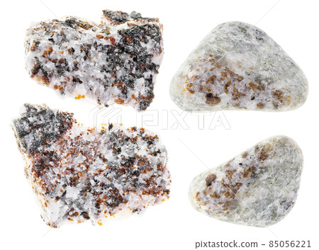 set of chondrodite crystals in rough calcite rocks set of chondrodite crystals in rough calcite rocks 85056221