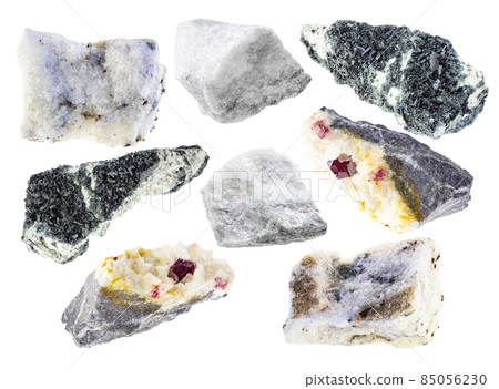 set of various carbonatite stones cutout on white 85056230