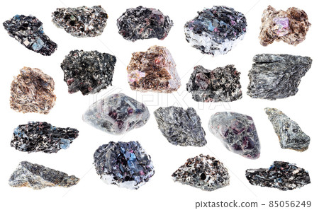 set of various biotite stones cutout on white 85056249