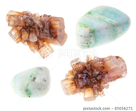 set of various aragonite stones cutout on white set of various aragonite stones cutout on white 85056271