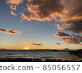 View of Mt. Fuji and Enoshima from Inamuragasaki at dusk with beautiful magic hour 85056557