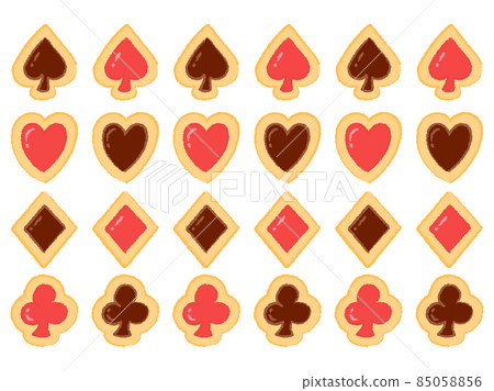許多撲克牌形狀的餅乾的手繪插圖 85058856