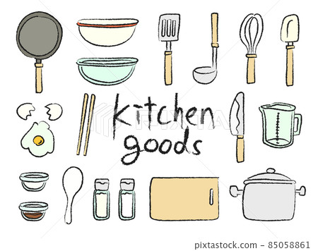 Hand-drawn illustrations of kitchen goods and kitchen utensils Color Hand-drawn illustrations of kitchen goods and kitchen utensils Color 85058861