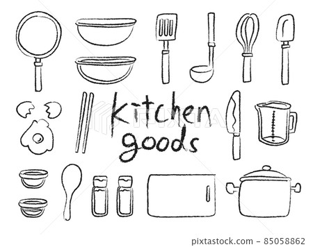 廚房用品和廚房用具的手繪插圖 85058862