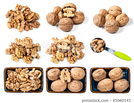 set of various walnuts cutout on white set of various walnuts cutout on white 85060143