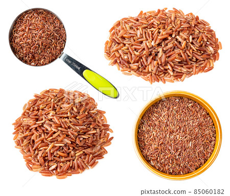set of red rice grains cutout on white set of red rice grains cutout on white 85060182